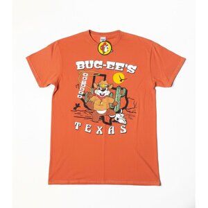 Buc-ees Texas Orange Graphic Tee W/ Western Theme Medium Size 100% Cotton Unisex